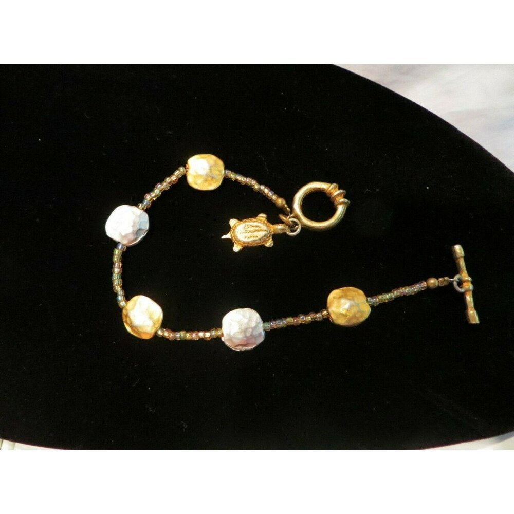 Sea Turtle and Sand Dollar Beaded Bracelet Signed Elena C. Paris 7.75" JHE25